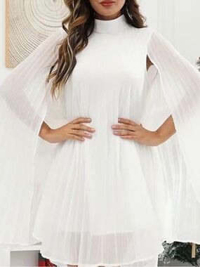 Amazon White Pleated Cape Mini Dress - Bridal